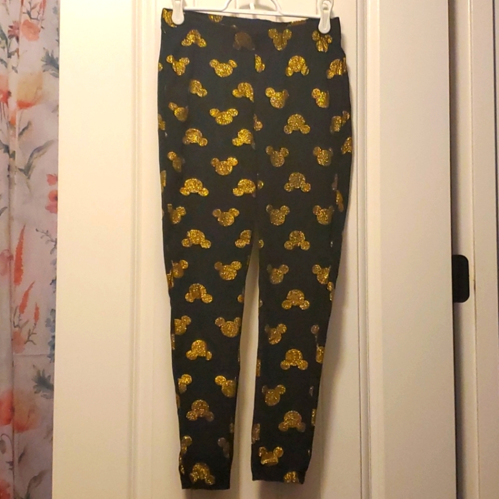Disney Gold Glitter Mickey Mouse Head Leggings